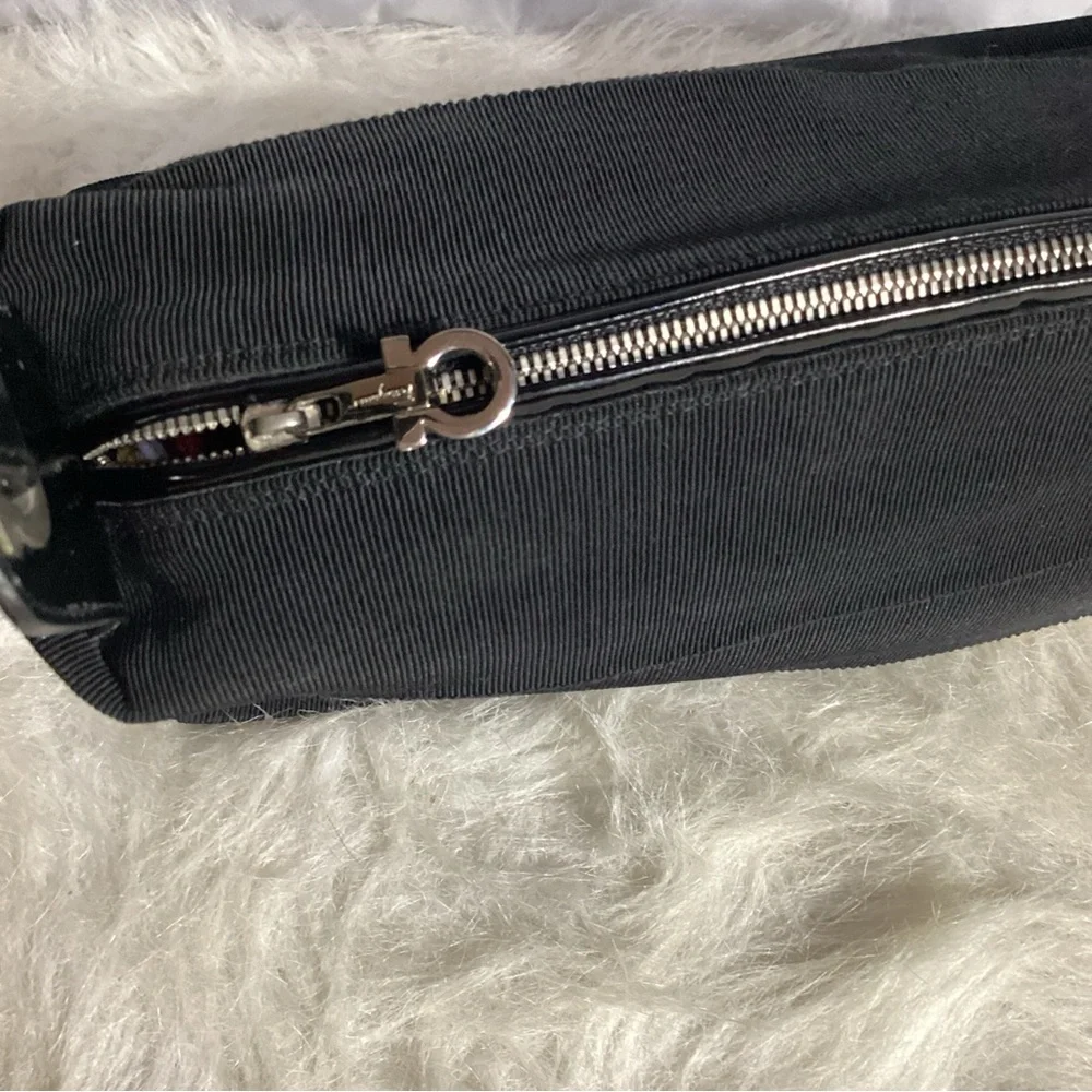 SOLD……..Salvatore Ferragamo Small Black Canvas Patent Leather Shoulder Bag VGUC - Picture 8 of 11